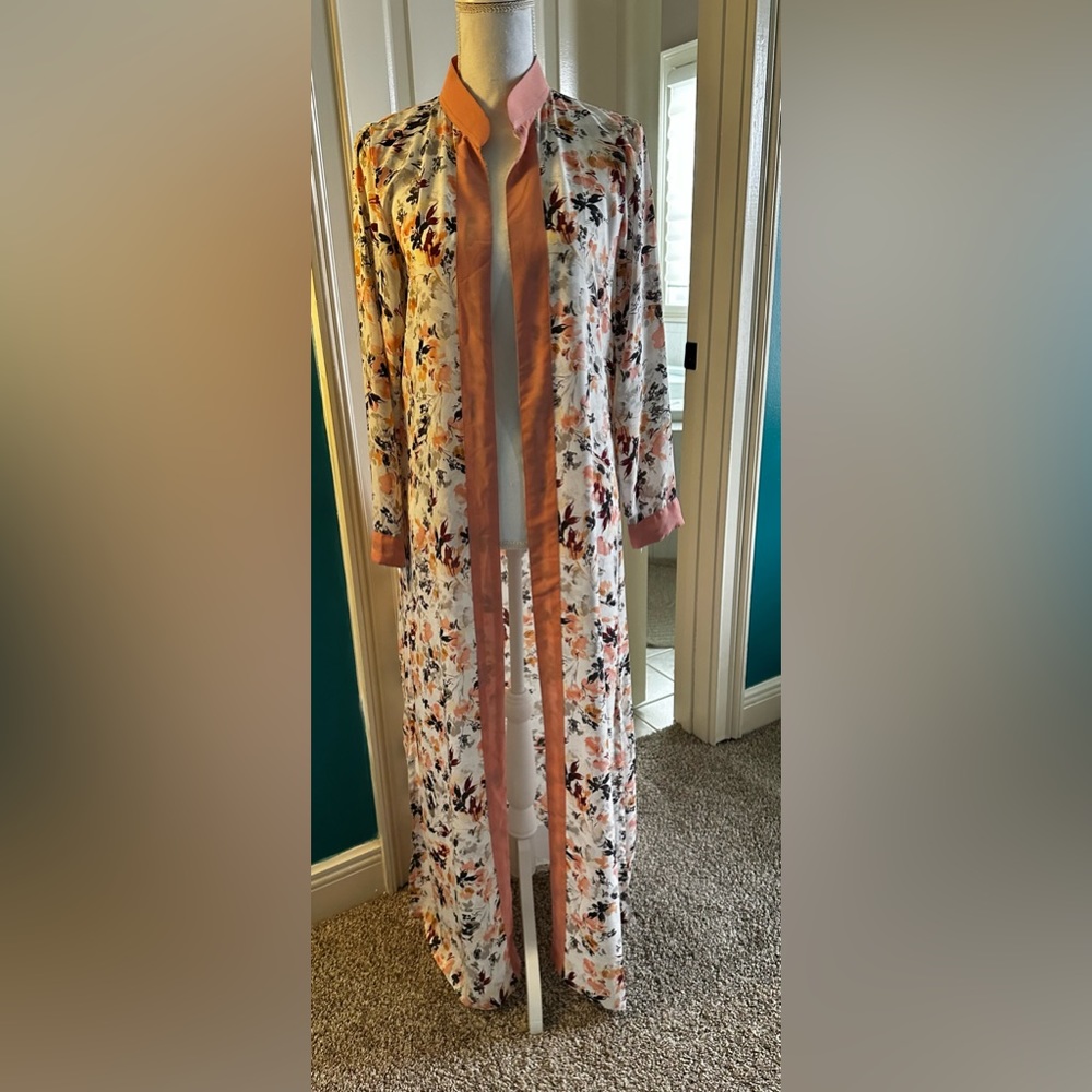 New floral georgette abaya open cover up full length medium